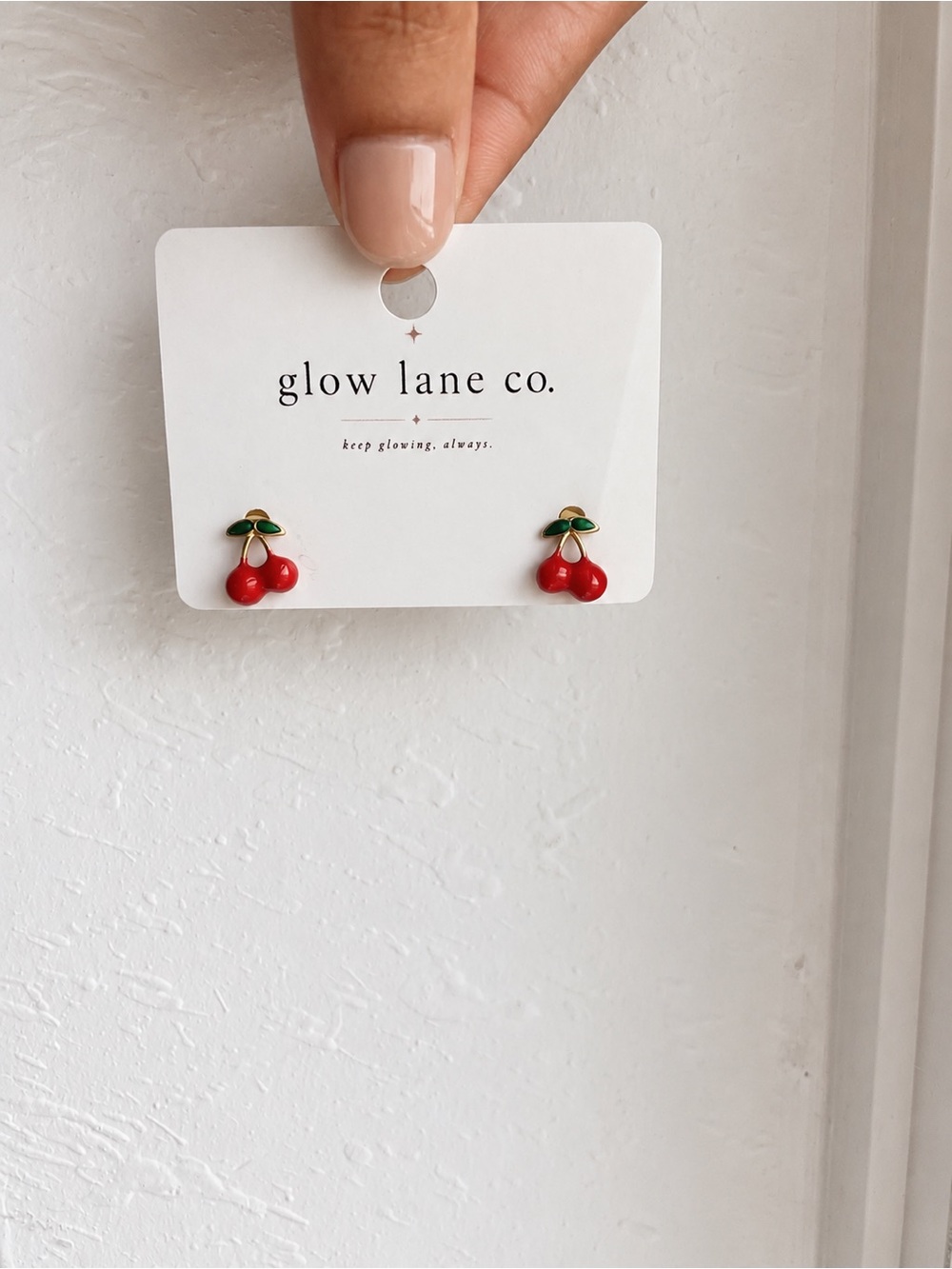18K Gold Plated PVD Cherry Stud Earrings with Red and Green Enamel